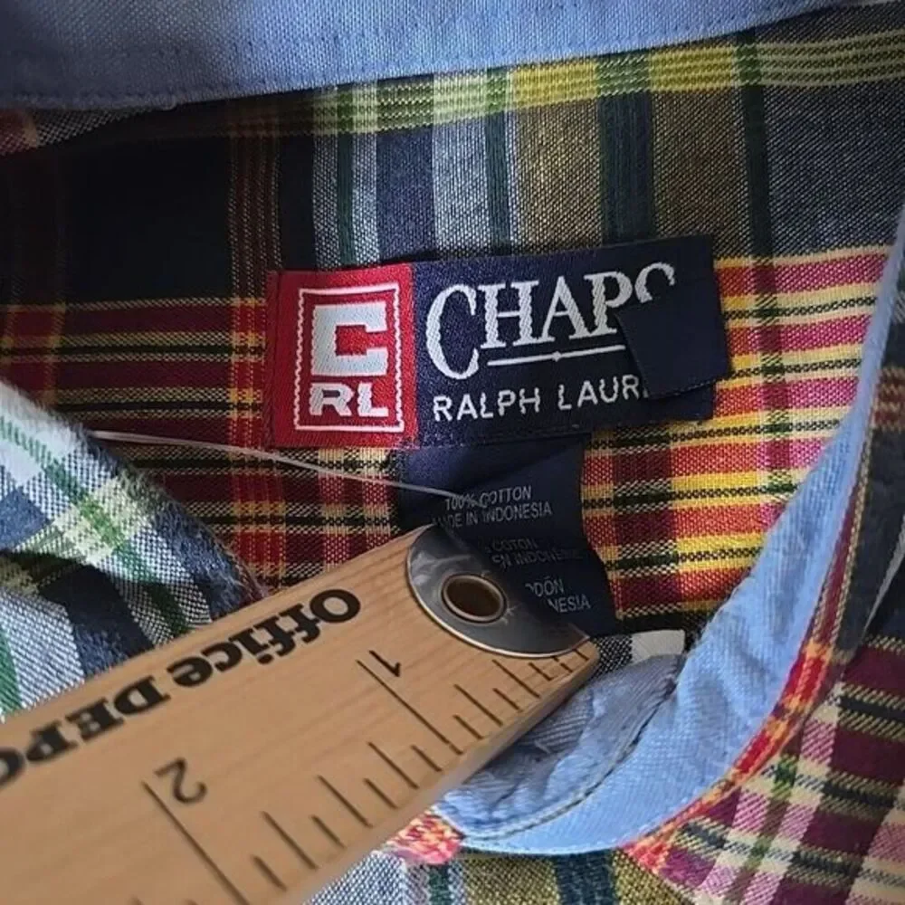 Chaps Ralph Lauren Shirt Mens Large Tartan Plaid Short‎ Sleeve Button Up Casual
